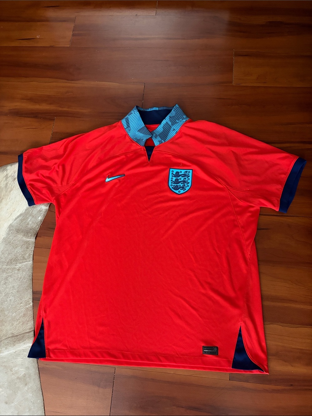Nike Red England Football Jersey with Blue Trim Sz XXL